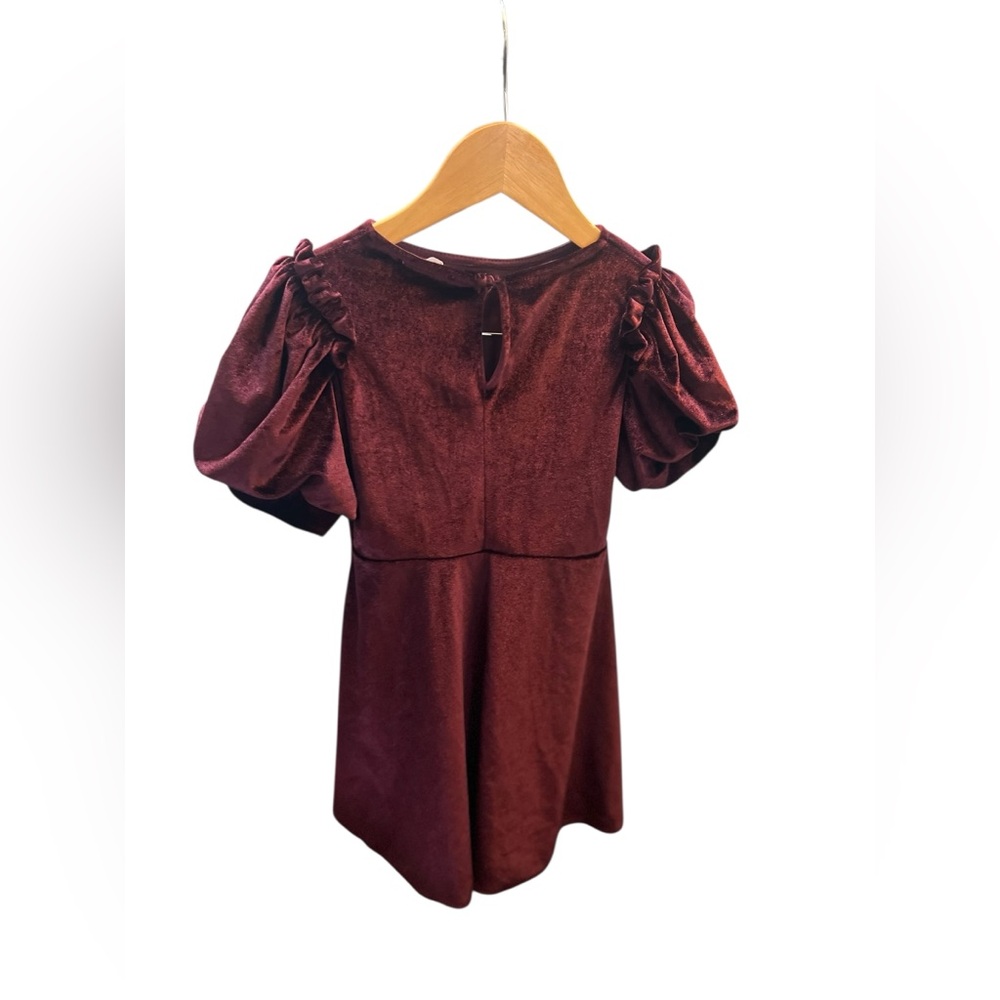 Zara Girls Velvet Ruffle Puff Sleeve Elegant Dress - Burgundy - Picture 11 of 11